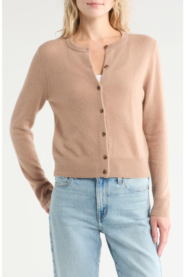 Crewneck Cashmere Cardigan, Main, color, CAMEL