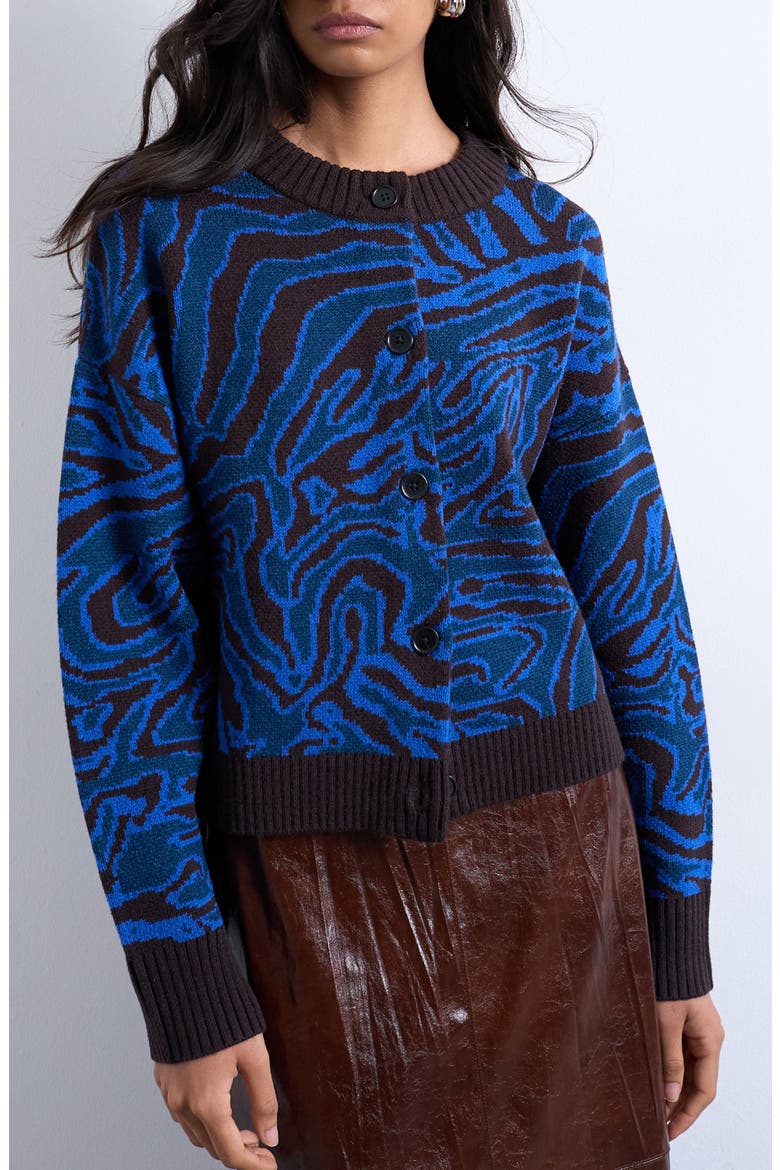 Animal Pattern Jacquard Cardigan, Main, color, BLUE