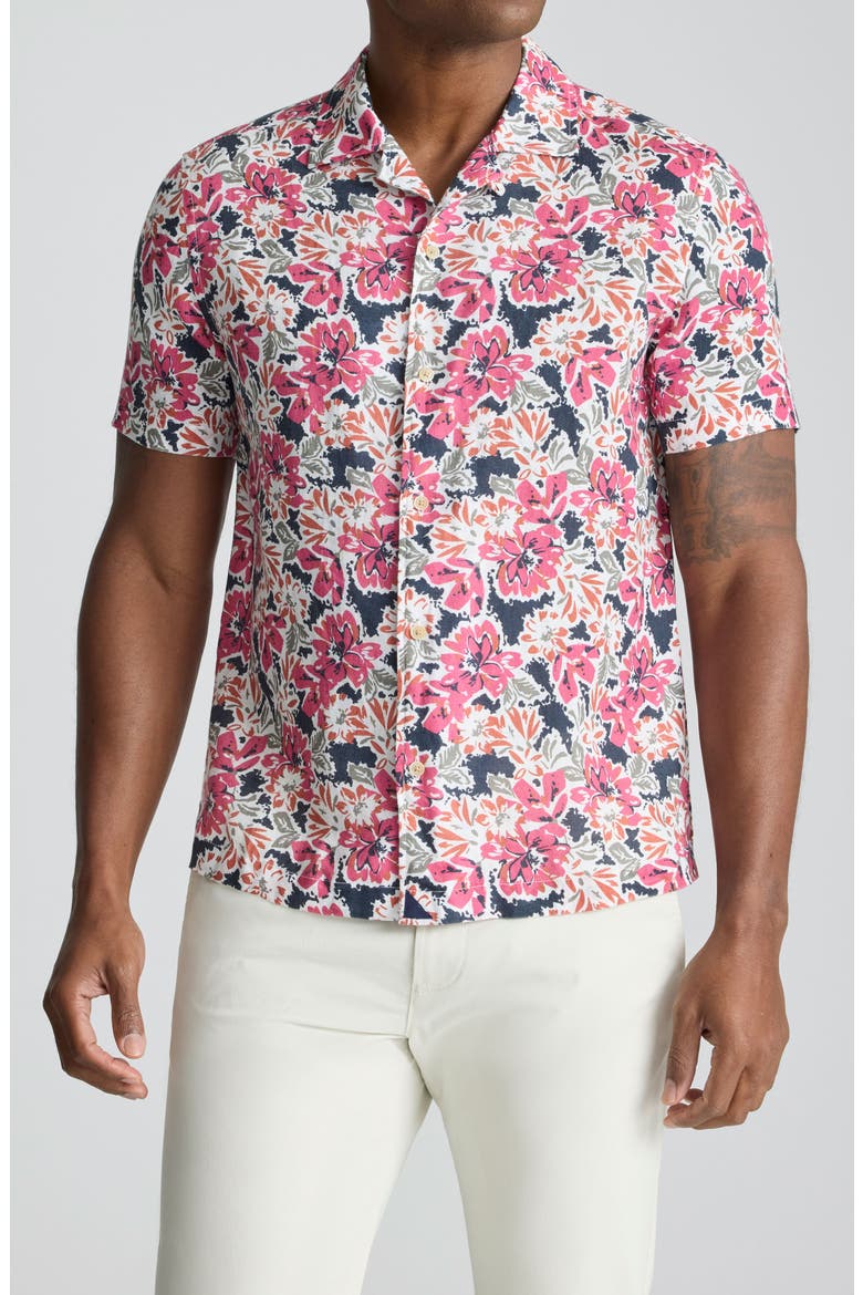 Crossman Floral Linen Camp Shirt, Main, color, NAVY PINK