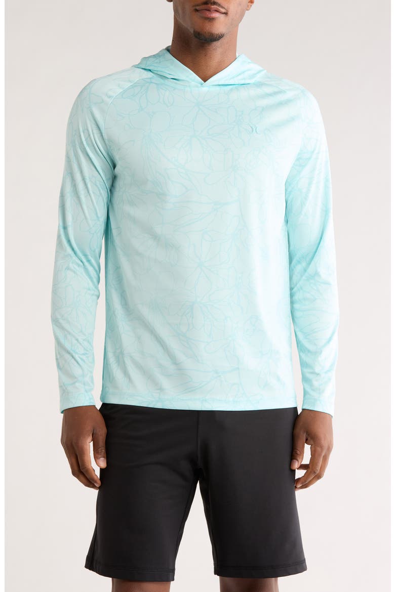 Floral Lines UPF 50+ Long Sleeve Hooded Swim Shirt, Main, color, BLIZZARD
