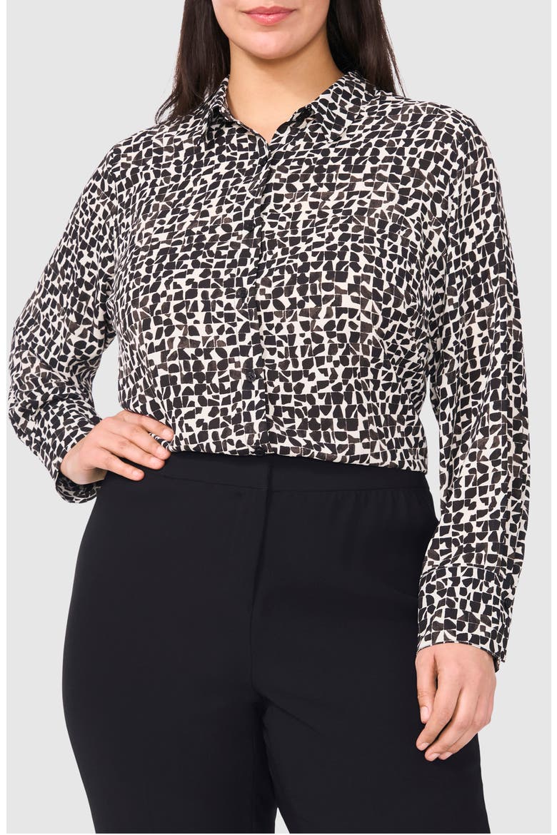 Print Button-Up Shirt, Main, color, RICH BLACK