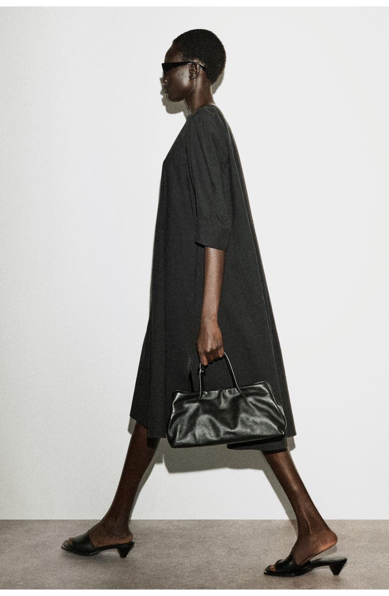 COS Rounded V-Neck Cotton Midi Dress, Alternate, color, Black