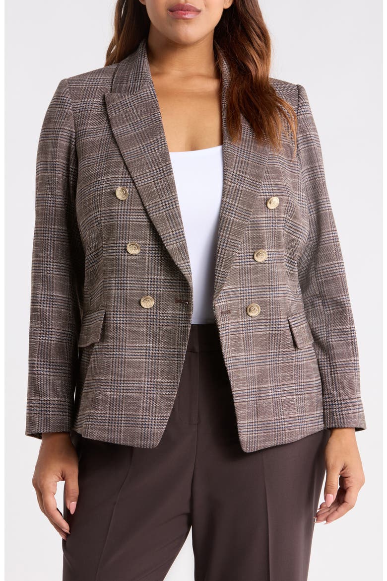 Plaid Double Breasted BlazerPlaid Double Breasted Blazer, Main, color, ESPRESSO IVORY