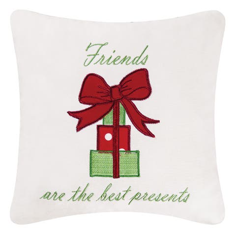 "Friends Are The Best Presents" Small/Petite Christmas Present Embroidered Accent Pillow, 10" x 10"