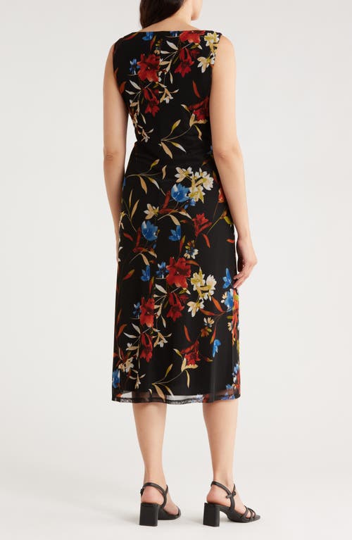 Connected Apparel Sleeveless Twist Waist Mesh A-line Dress In Black
