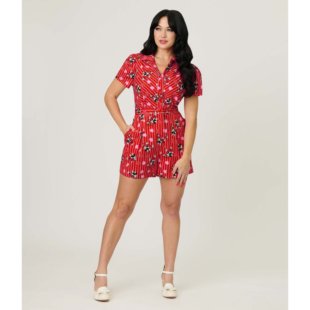 Unique Vintage Button Front Romper In Multi