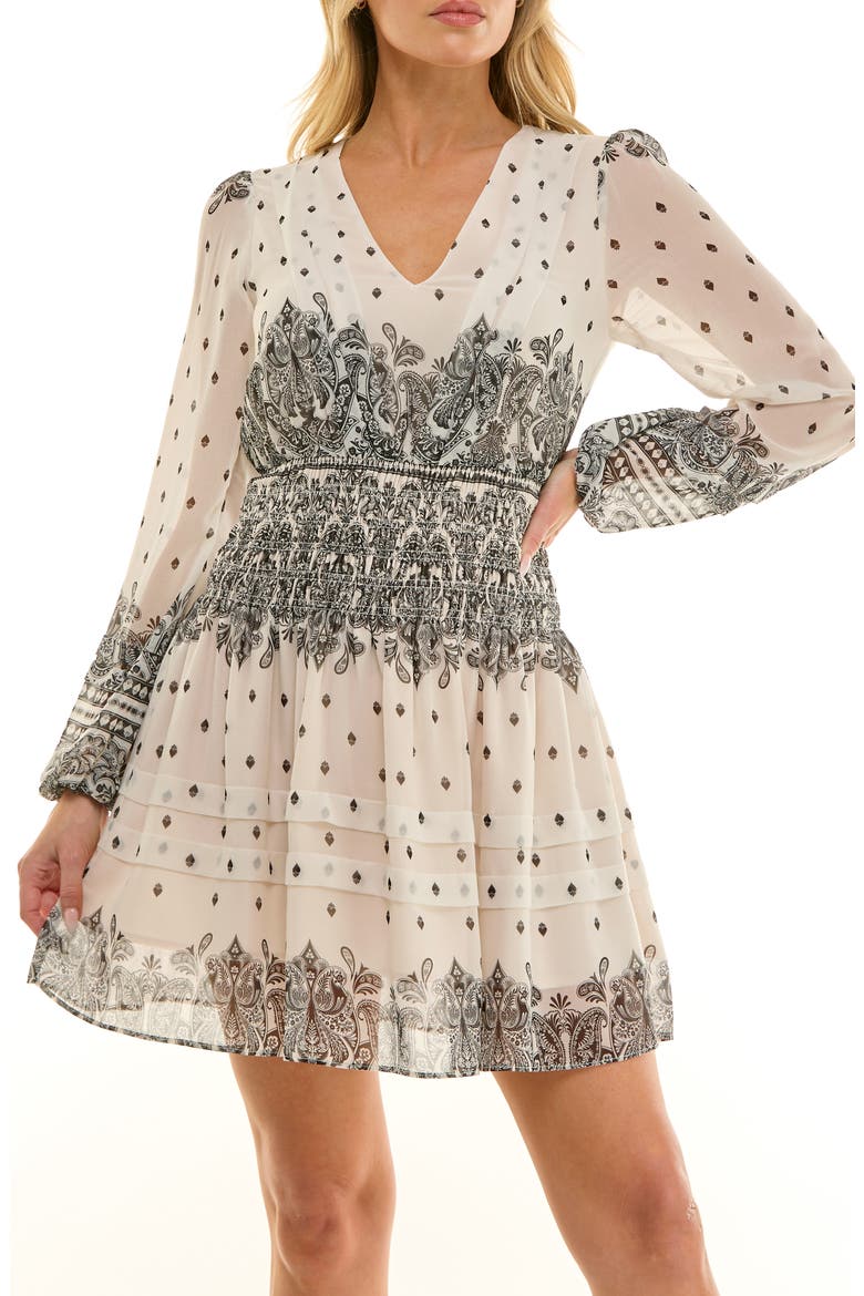 Paisley Long Sleeve Fit & Flare Dress, Alternate, color, IVORY/ BLACK