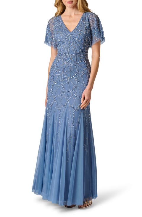Beaded Godet Evening Gown