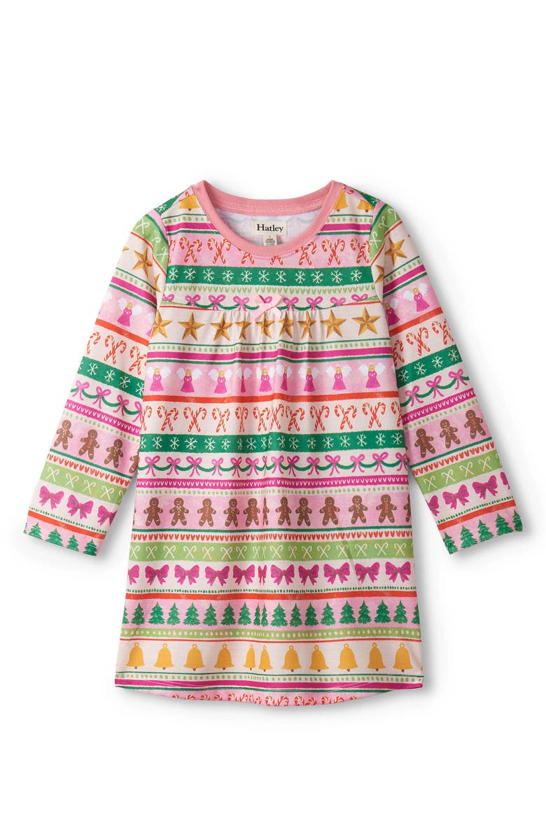 Hatley Kids' Fun Fair Isle Long Sleeve Nightgown, Main, color, Pink