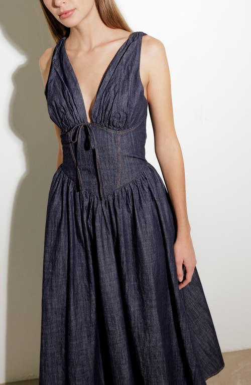 Freemarket Sleeveless Woven Midi Dress In Dark Denim