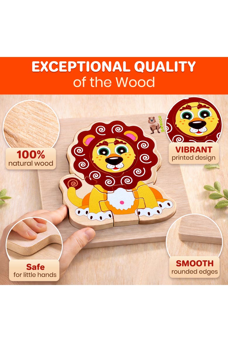 Wooden Montessori Puzzle Set for Toddlers, Alternate, color, Cartoonish animals