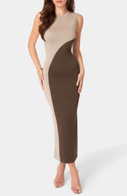 bebe Colorblock Sleeveless Maxi Sweater Dress