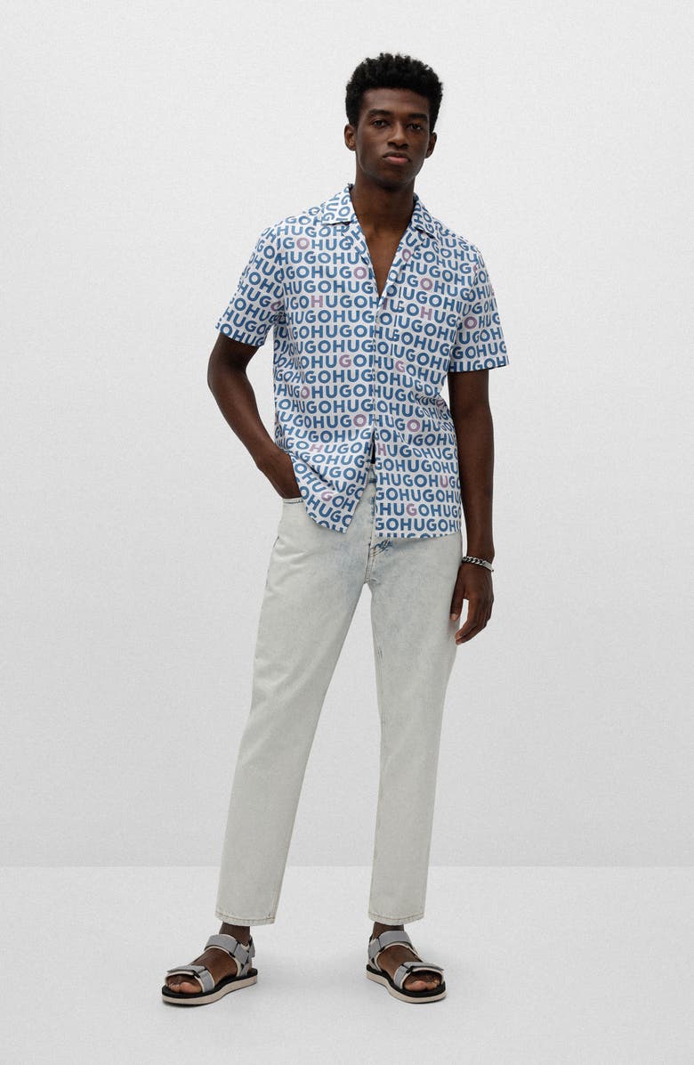 BOSS Ellino Short Sleeve Linen Button-Up Camp Shirt, Alternate, color,