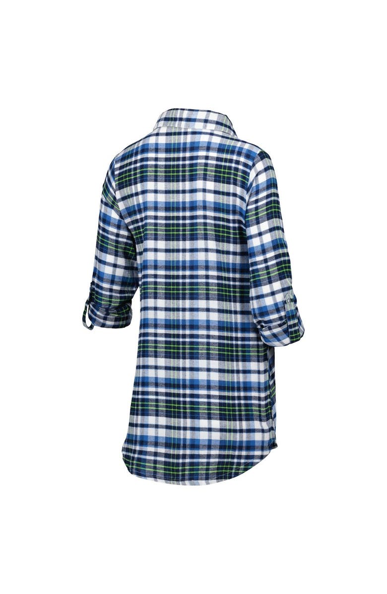 CONCEPTS SPORT Women's Concepts Sport College Navy Seattle Seahawks Mainstay Plaid Full-Button Long Sleeve Nightshirt, Alternate, color, Navy