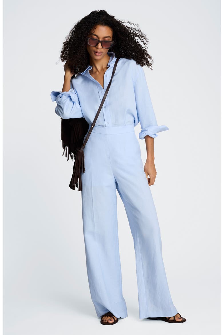 Pull-On Linen Blend Straight Leg Pants, Alternate, color, BLUE DAWN