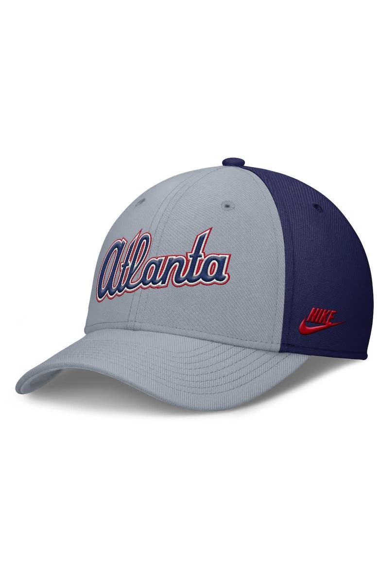 Nike Men's Nike Gray/Navy Atlanta Braves Rise Swoosh Performance Flex Hat, Main, color, 