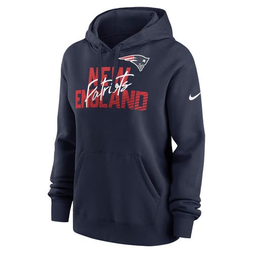 Nike Navy New England Patriots Wordmark Club Fleece Pullover Hoodie In Blue
