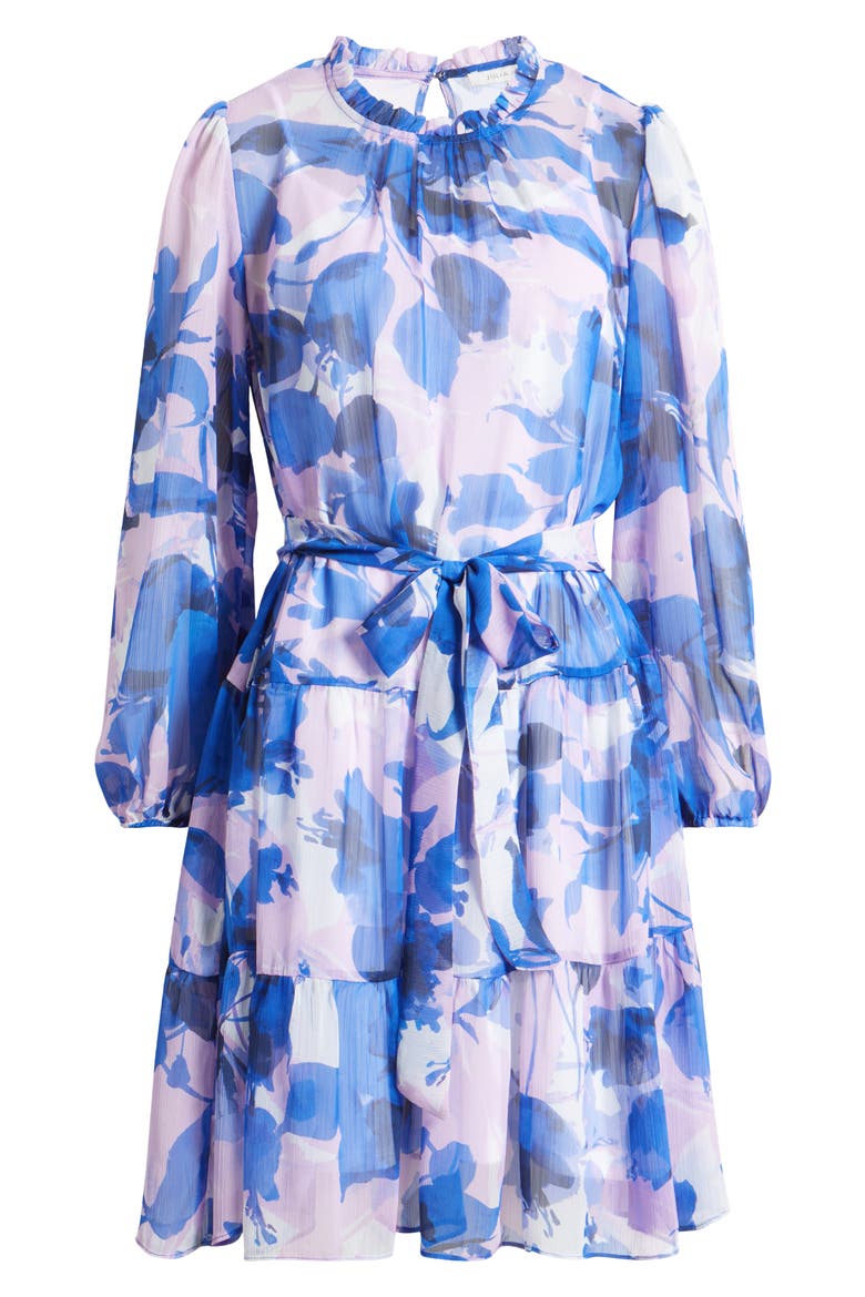 Floral Long Sleeve Tiered Dress, Alternate, color, BLUE MULTI