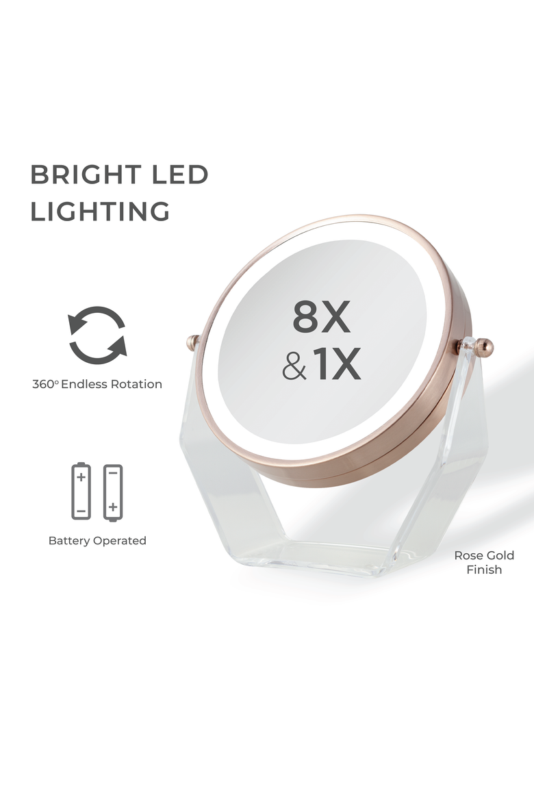 Lighted Makeup Mirror with Magnification & Swivel, Alternate, color, Rose Gold