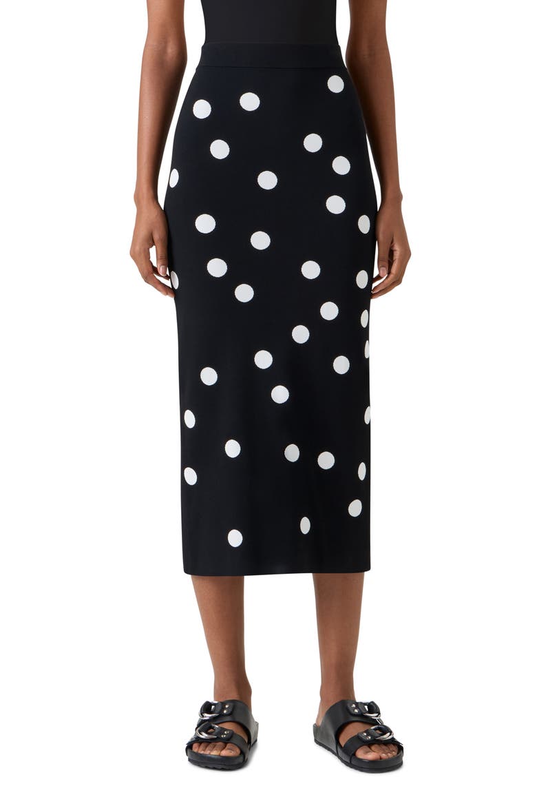 Polka Dot Jacquard Knit Pencil Skirt, Main, color, BLACK-CREAM