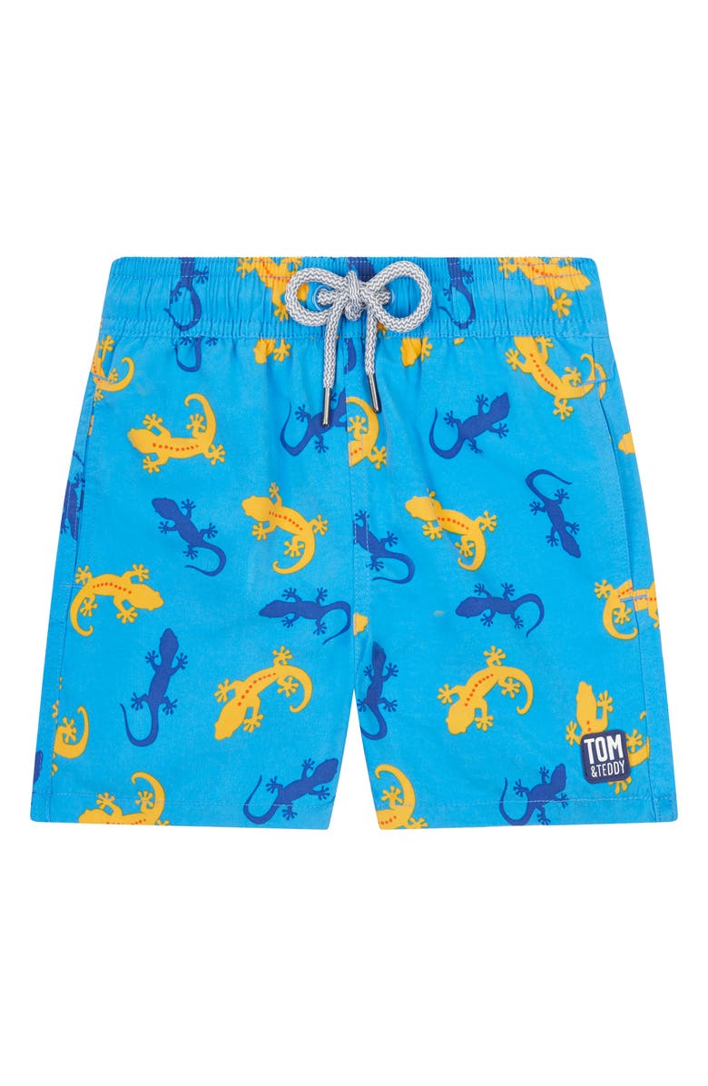 Tom & Teddy Kids' Gecko Swim Trunks, Main, color, Blue/Orange