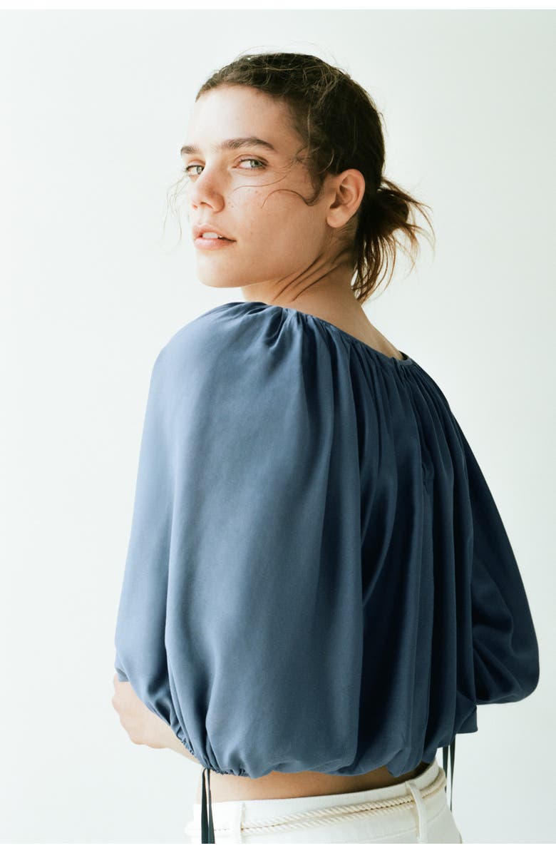 H&M Oversized Tie-detail Blouse, Alternate, color, Dusty Blue