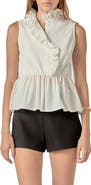 English Factory Mixed Media Ruffle Peplum Top
