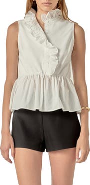 English Factory Mixed Media Ruffle Peplum Top