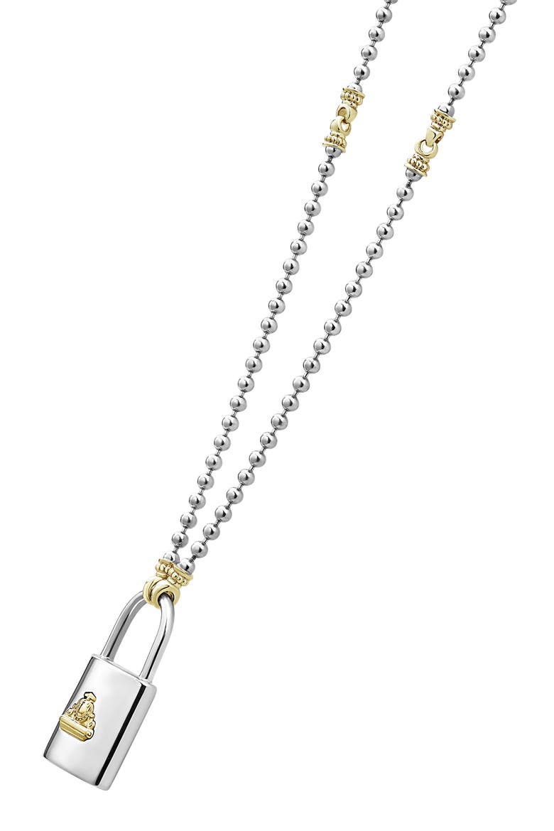 Beloved Large Lock Two-Tone Pendant Necklace, Alternate, color, SILVER
