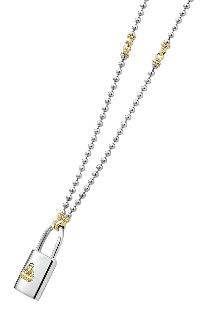LAGOS Beloved Large Lock Two-Tone Pendant Necklace, Alternate, color, Silver