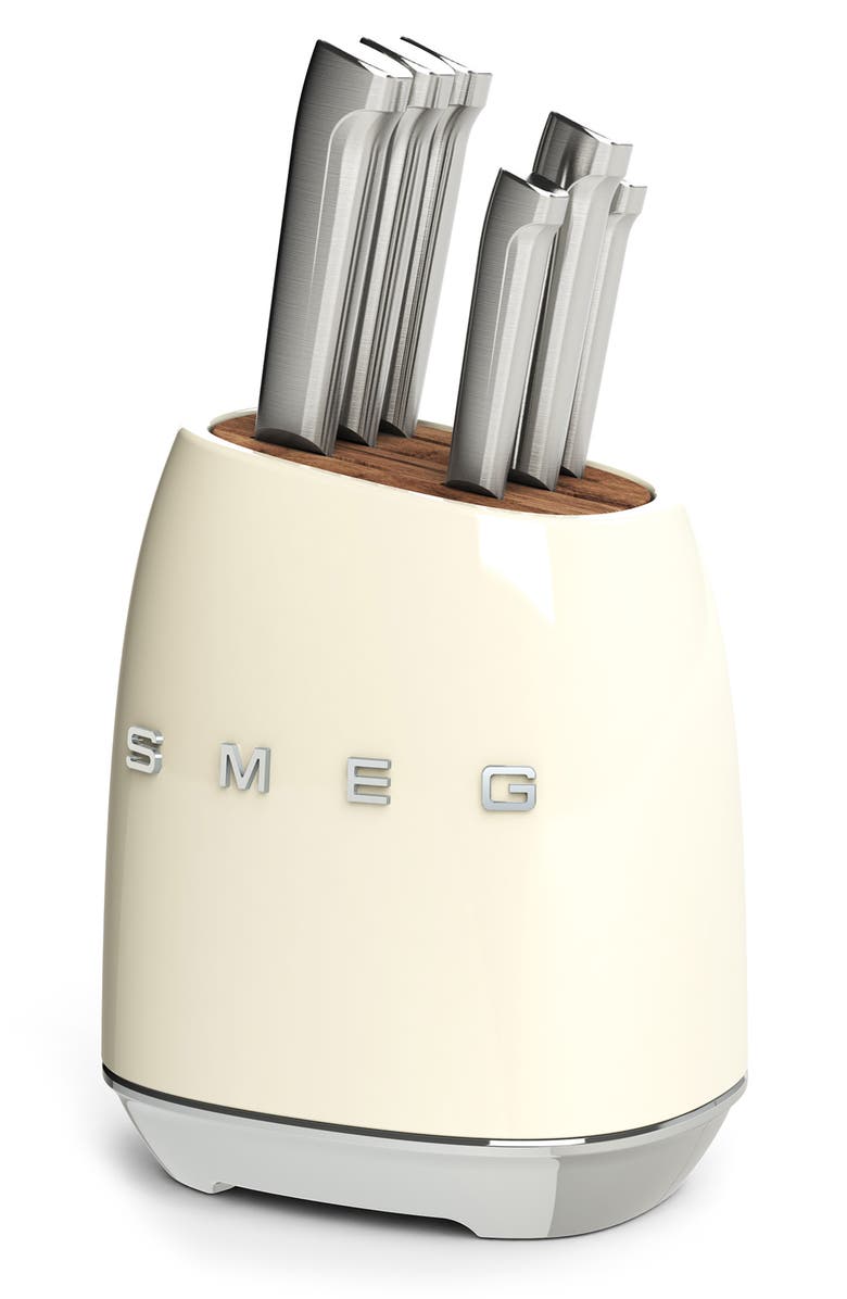 smeg Stainless Steel 6-Piece Knife Block Set, Alternate, color, Cream