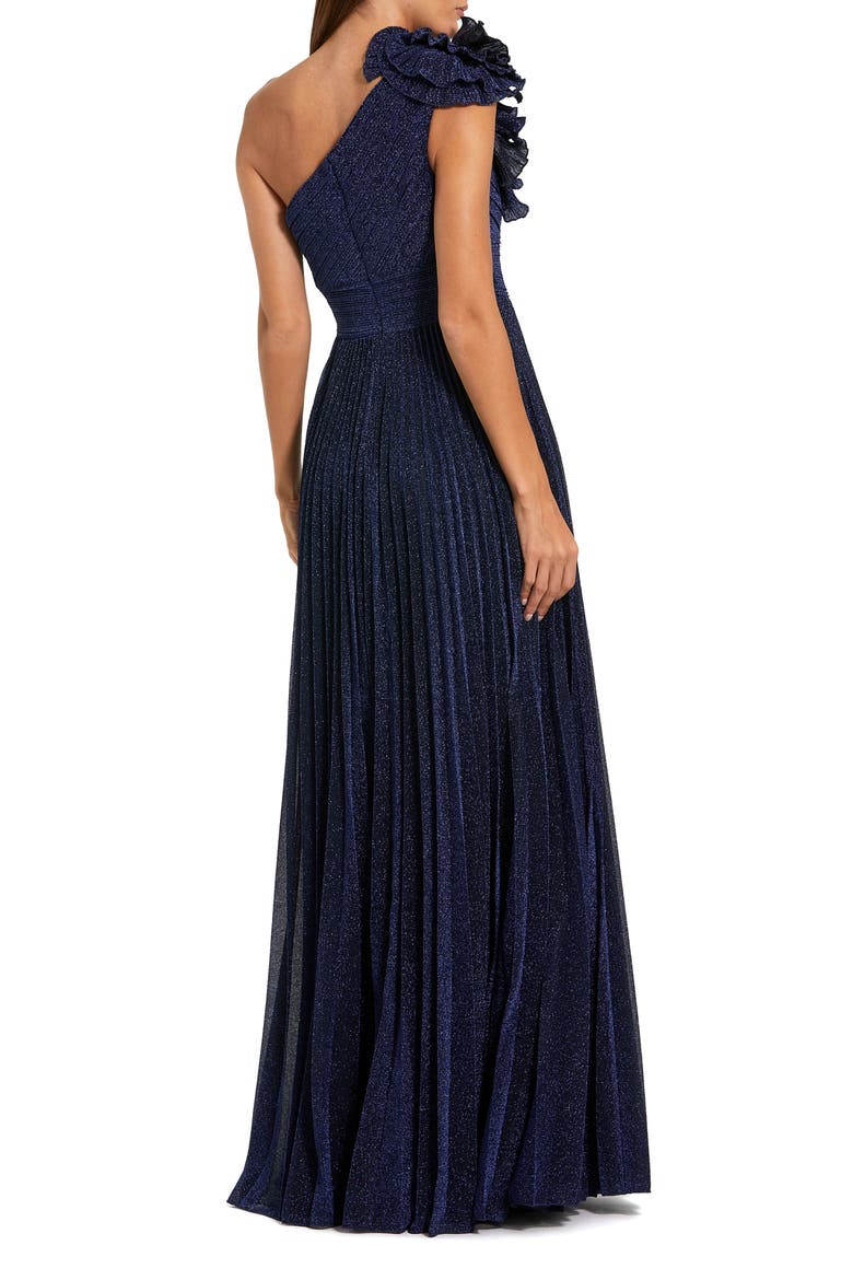 Pleated One Shoulder Ruffle Gown, Alternate, color, Midnight