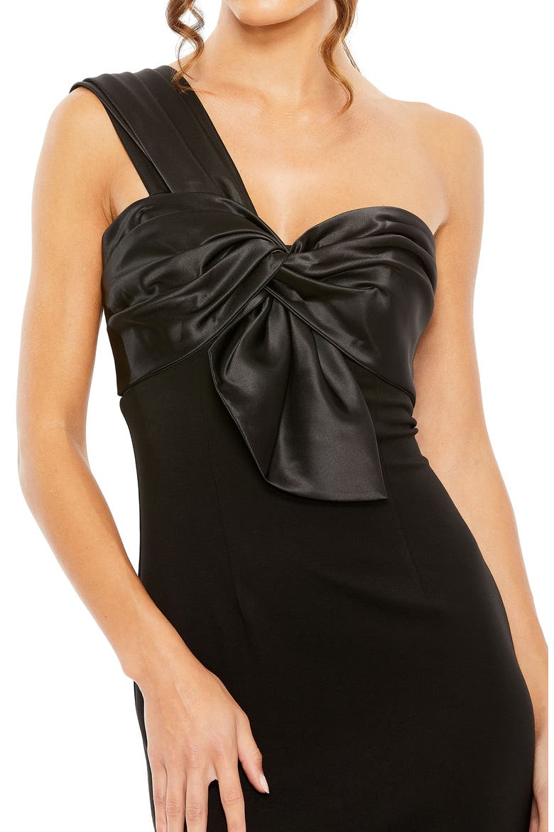One Shoulder Draped Trumpet Gown, Alternate, color, BLACK