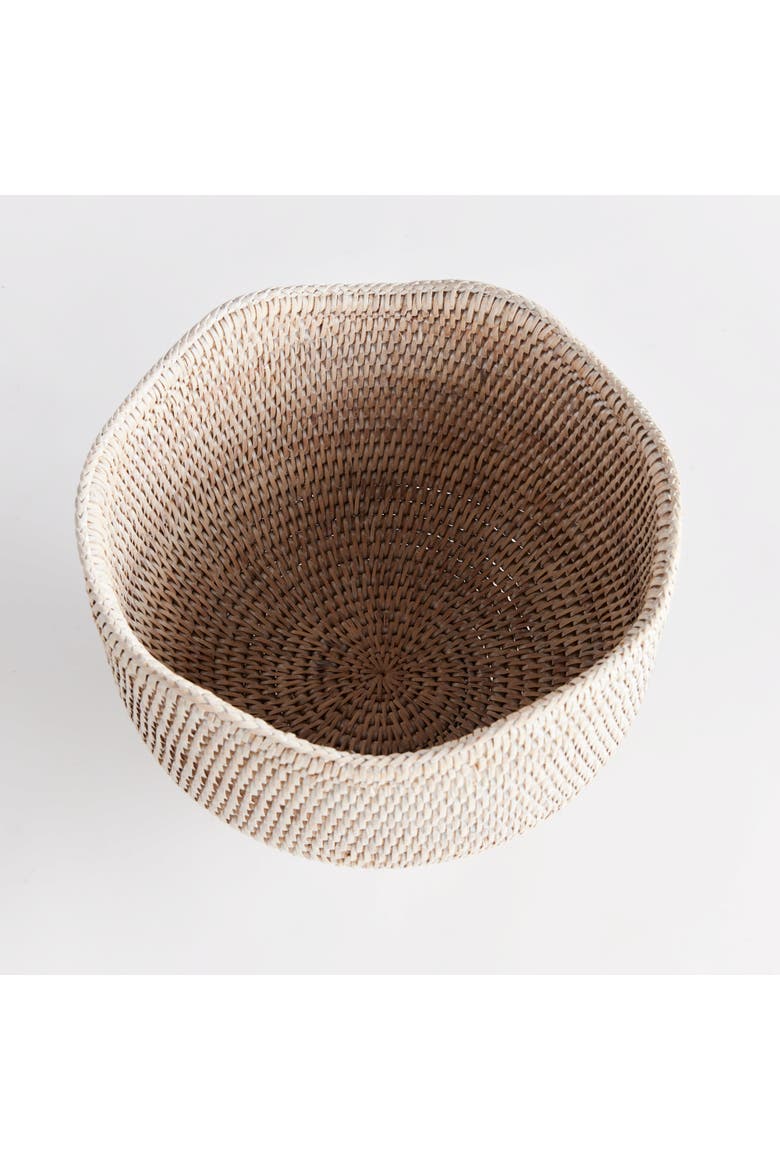 9.25" x 10.75" Woven Burma Rattan Scalloped Edge Decorative Footed Cachepot Planter, Alternate, color, White