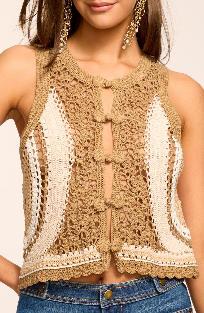 Ramy Brook Adriana Crop Cotton Crochet Vest, Alternate, color, Sandstone Multi Colorblock
