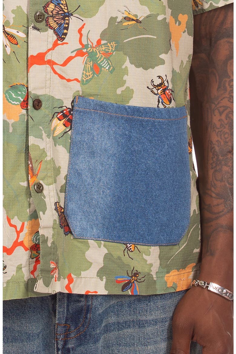 BB Foliage Short Sleeve Cotton Ripstop Button-Up Shirt, Alternate, color, PALE MARIGOLD