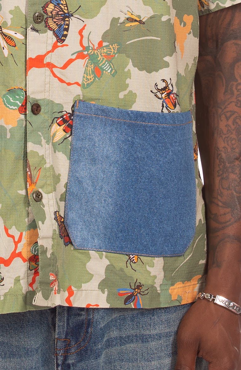 Billionaire Boys Club BB Foliage Short Sleeve Cotton Ripstop Button-Up Shirt, Alternate, color, Pale Marigold
