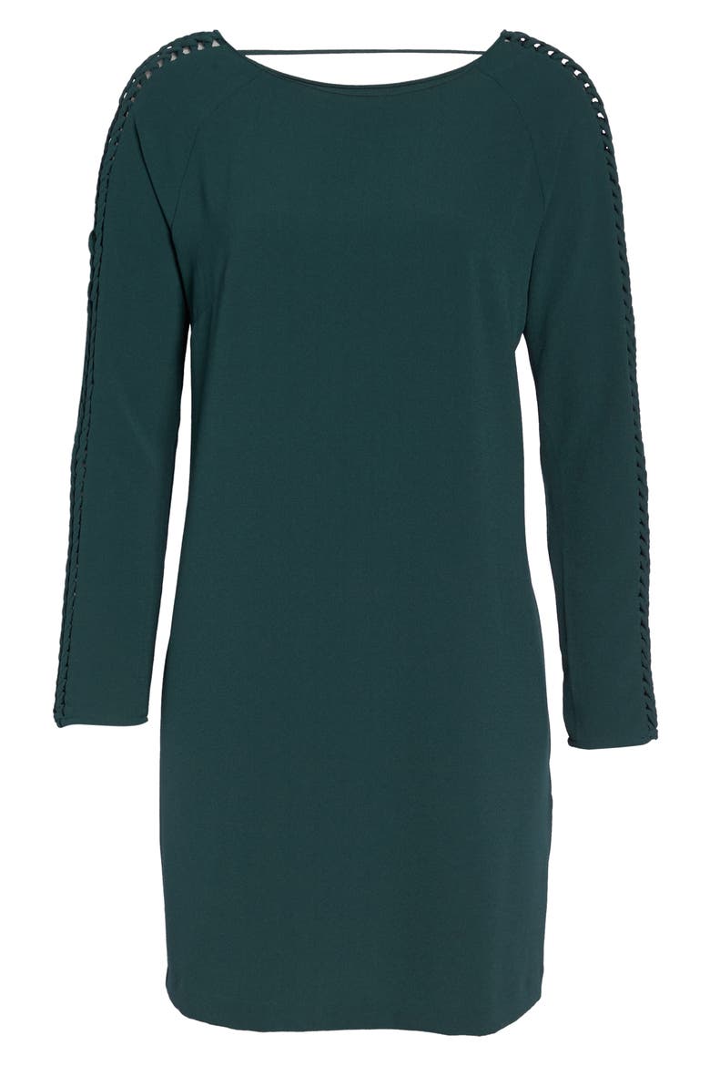 Shea Lace-Up Sleeve Shift Dress, Alternate, color, BOTTLE GREEN