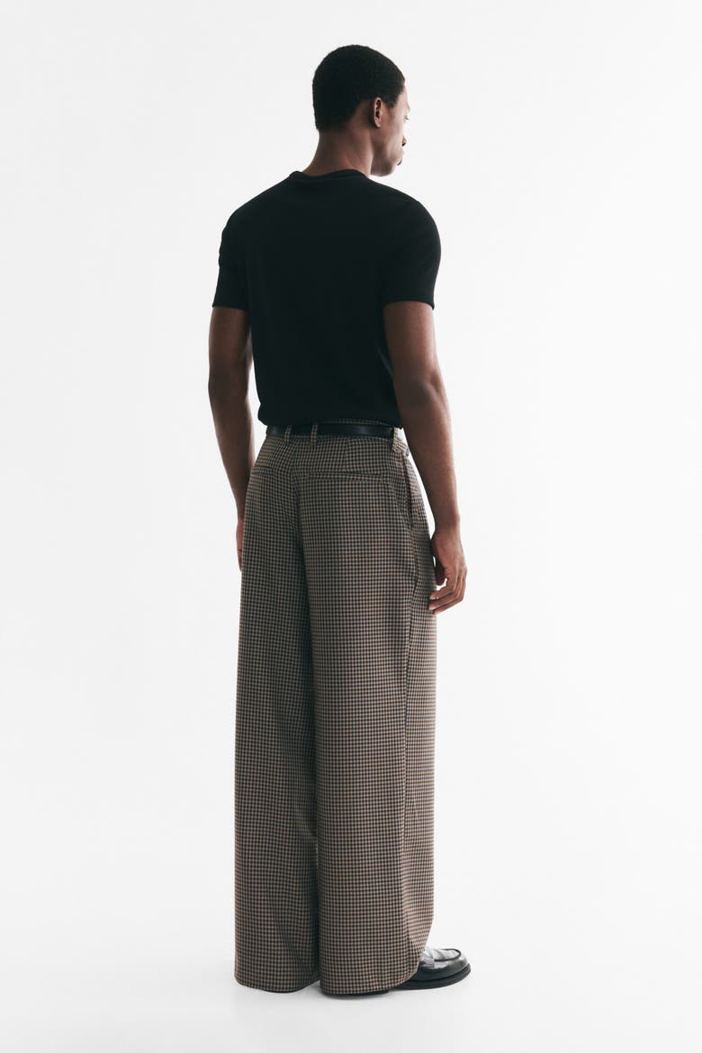 Oversized Wide-Leg Tailored Pants, Alternate, color, Light taupe/checked