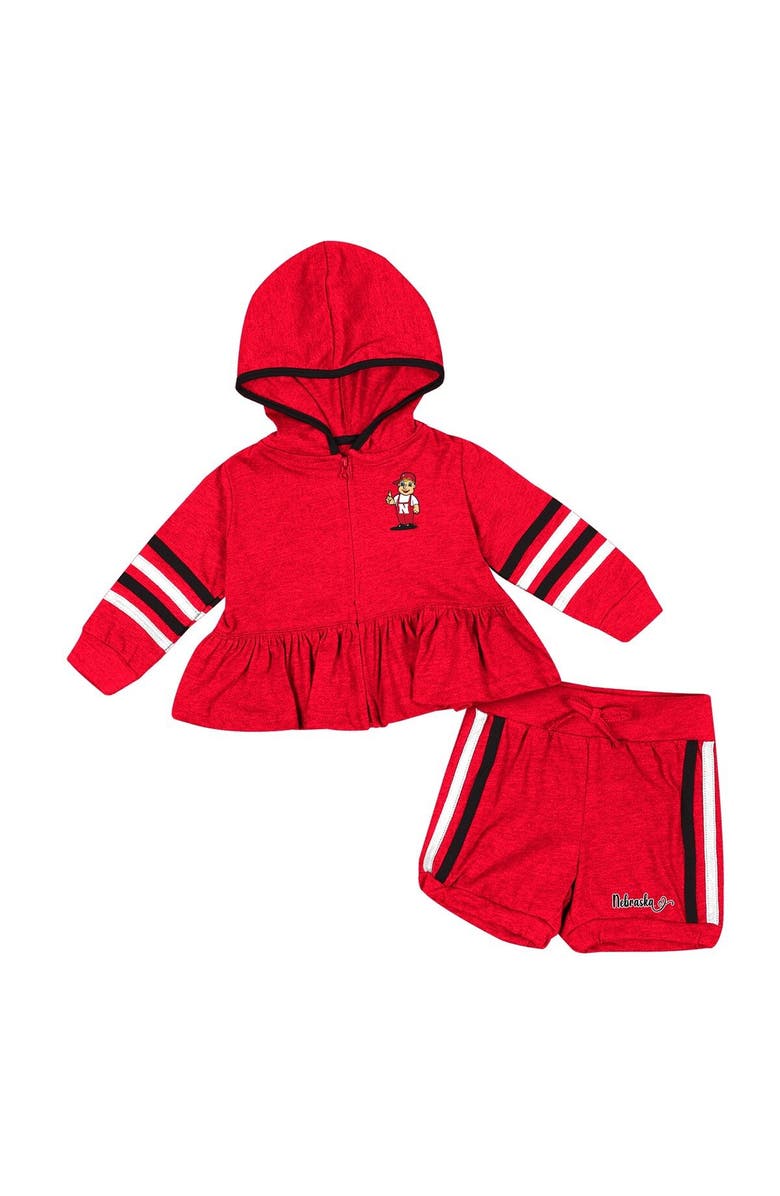 COLOSSEUM Girls Infant Colosseum Scarlet Nebraska Huskers Spoonful Full-Zip Hoodie & Shorts Set, Main, color, 