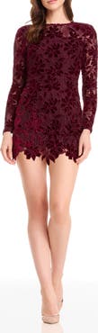 Dress the Population Stassi Long Sleeve Velvet Floral Lace Cocktail Minidress