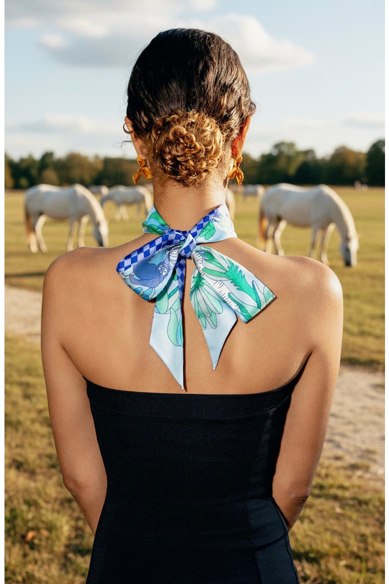 Silk Skinny Scarf Jungle Party, Alternate, color, Blue