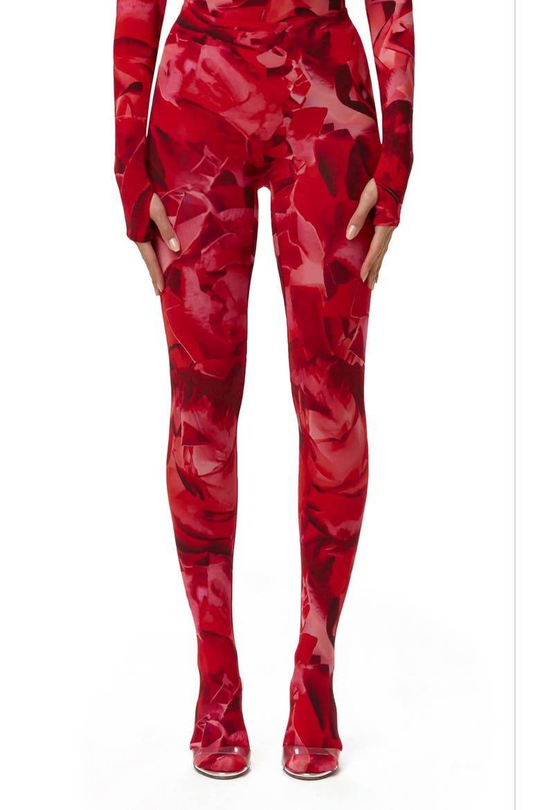 Bare Body Printed Closed Toe Leggings, Main, color, ROUGE ROSE