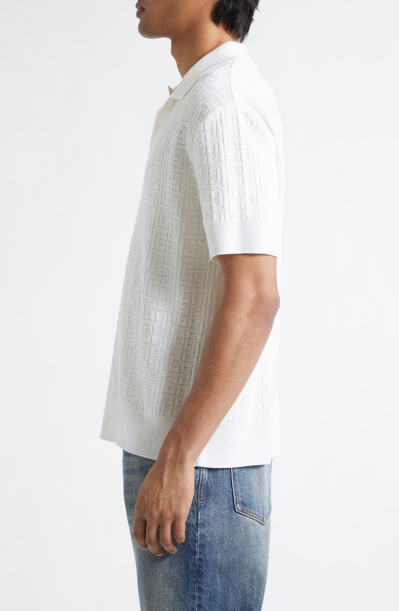 Balmain Monogram Jacquard Merino Wool Blend Polo, Alternate, color, Natural