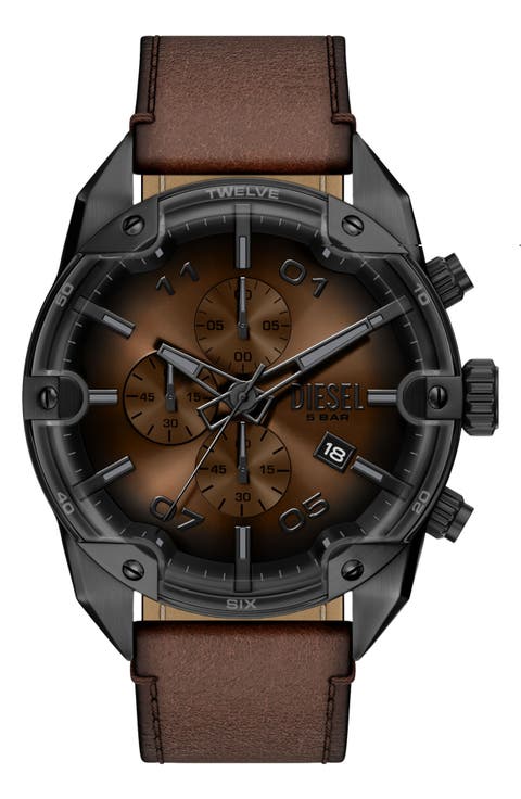 Spiked Chronograph Leather Strap Watch, 49mm