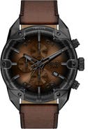 DIESEL® Spiked Chronograph Leather Strap Watch, 49mm