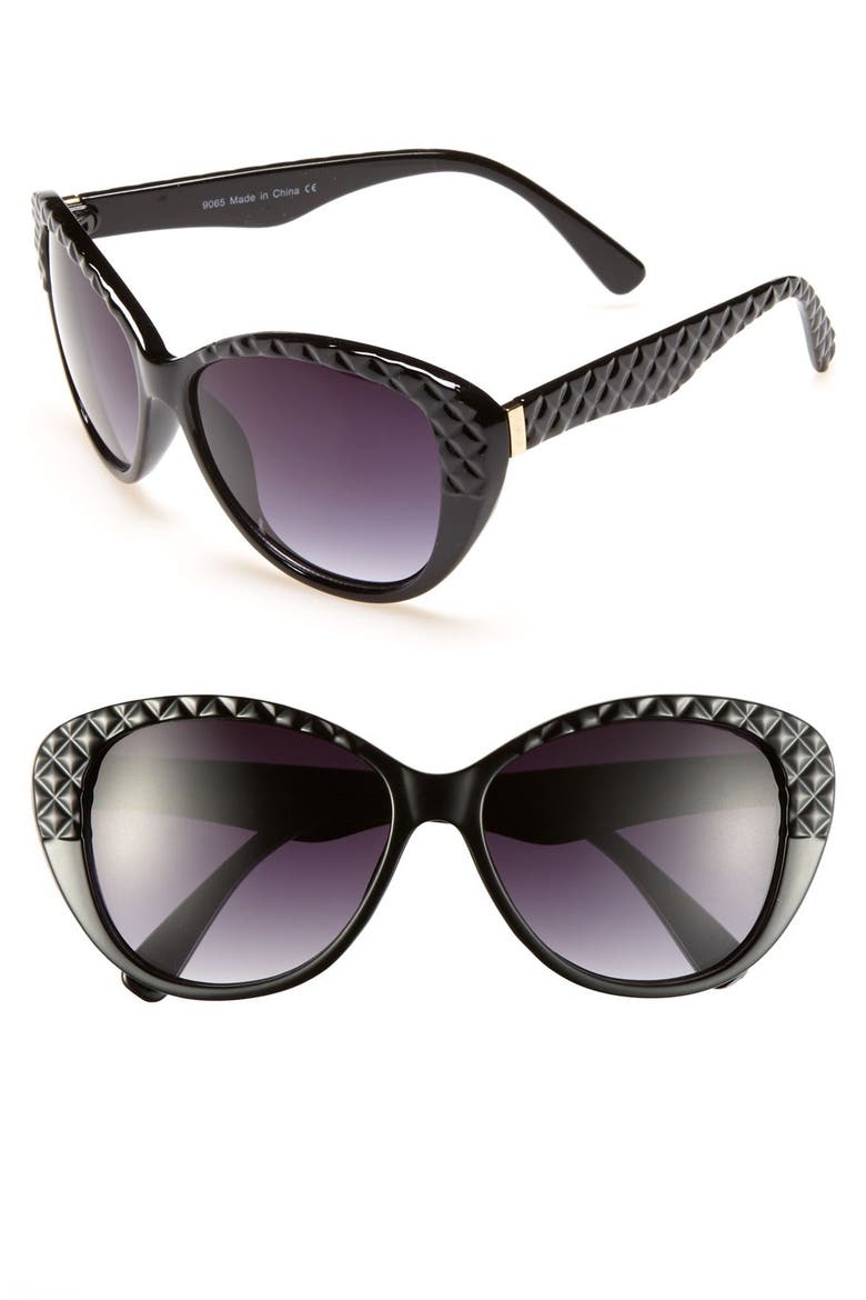 Quilted Sunglasses, Main, color, BLACK