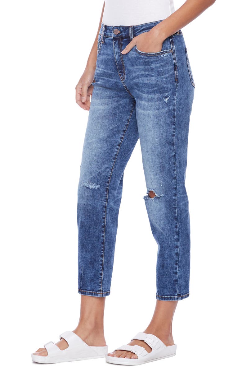 HINT OF BLU Clever High Waist Ripped Ankle Slim Straight Leg Jeans, Alternate, color, 