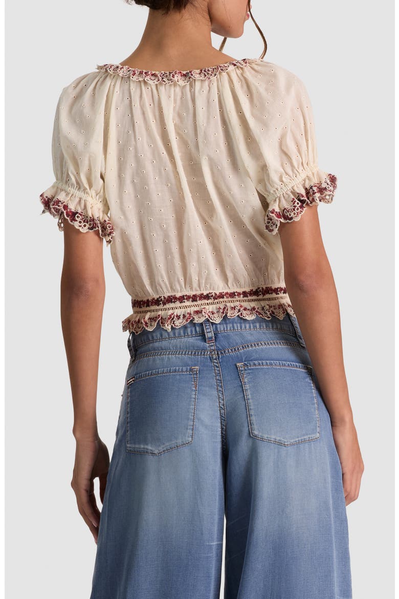 McLaine Embroidered Puff Sleeve Cropped Top, Alternate, color, ORCHARD GLOW