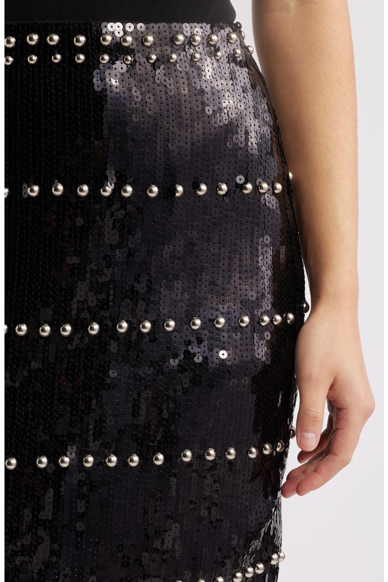 Dagny Stud Sequin Skirt, Alternate, color, BLACK